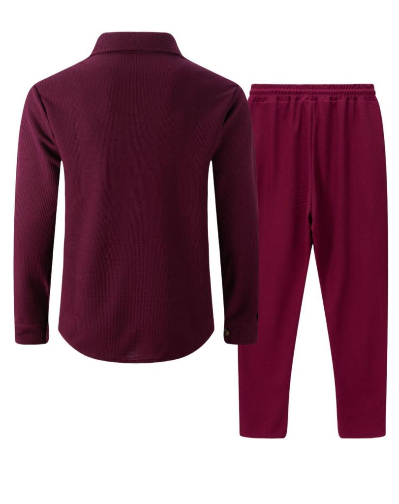 Autumn Waffle Two-Piece Set: Long Sleeve Cardigan & Pants with Double Pocket Design