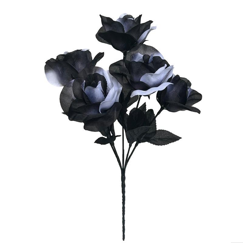 Gothic-style Black White Rose Artificial Flowers Halloween Party Home Decoration Fake Floral Advertising Photo Background Props