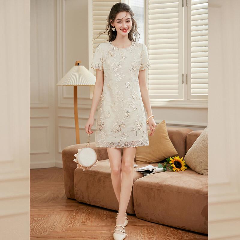 Bailuyuqing Chinese Style Embroidered Lace Dress