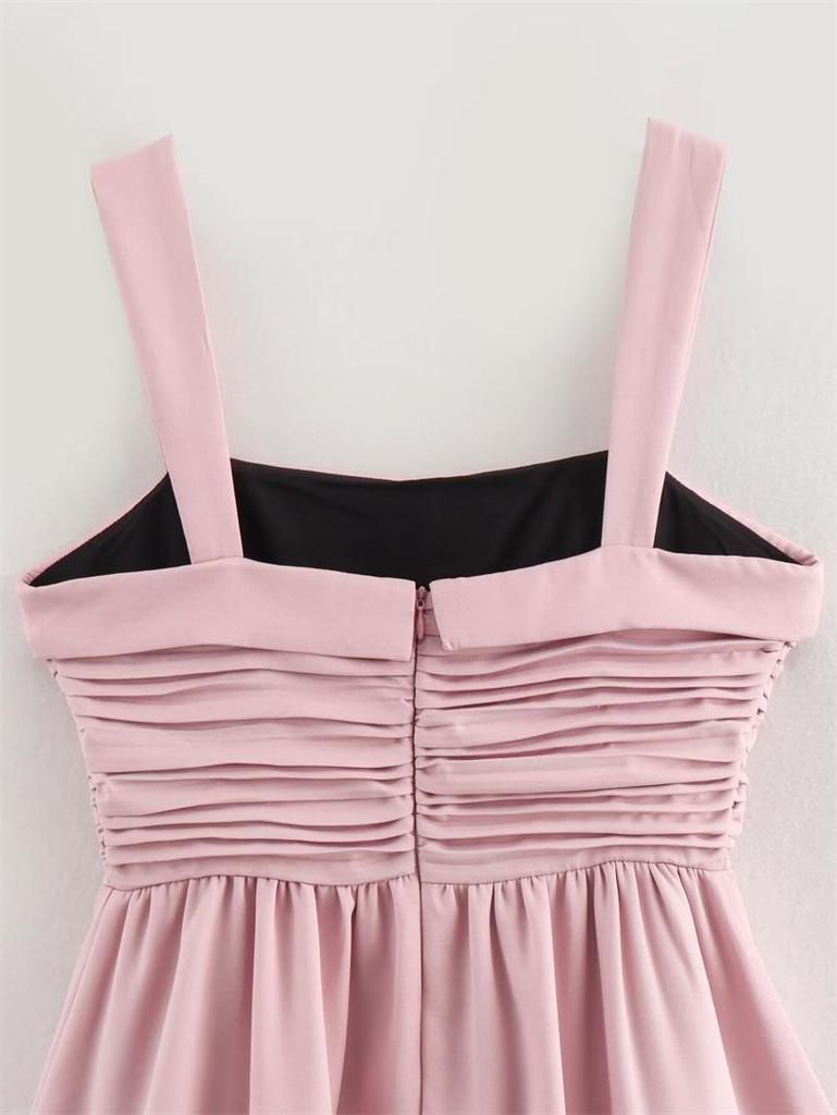 2026 Pink Draping Balloon Mini Camisole Dress - European & American Style Women's Fashion.