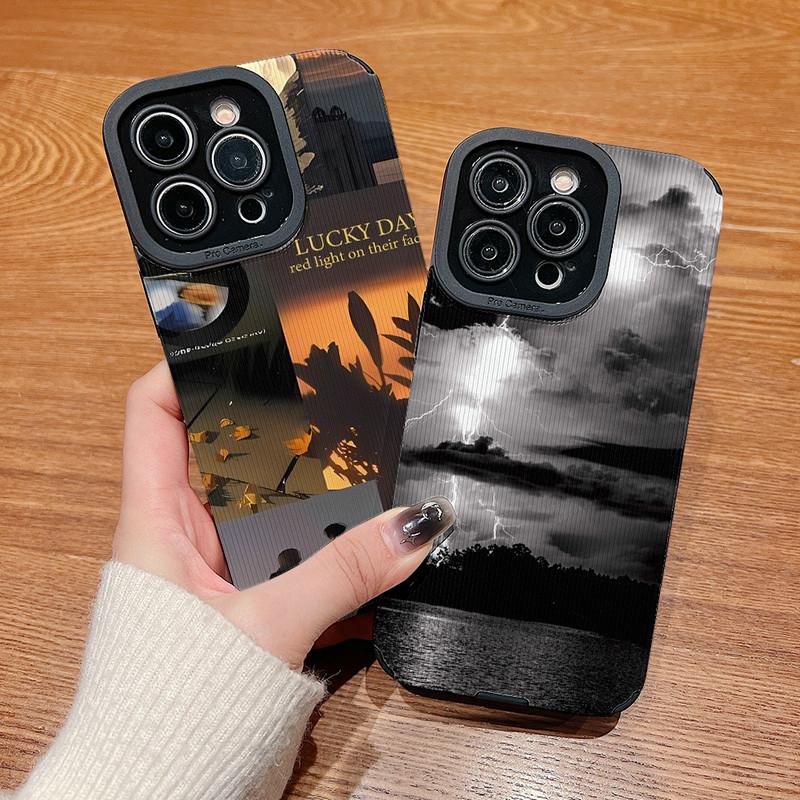 Vertical Grain Leather Shell Lucky Day Printed Patterned Shockproof Soft Silicone Case with Camera Lens Full Protection for iPhone