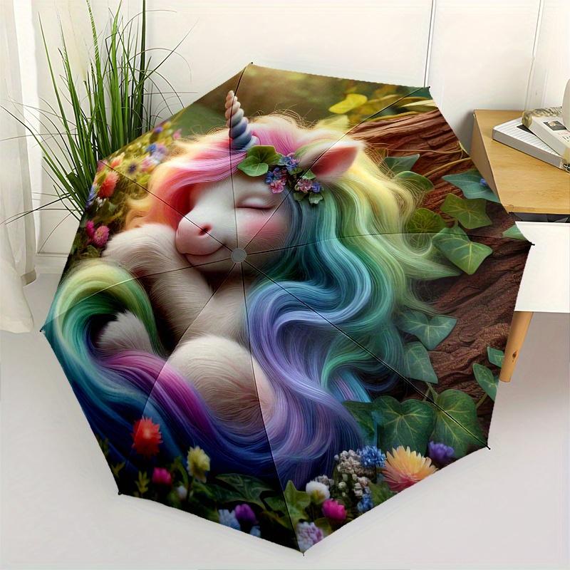 

Unicorn Fantasy Theme 8 Bone Hand Automatic Folding Umbrella, Compact and Portable Design, A Perfect Gift for Birthday, Christmas or Busines