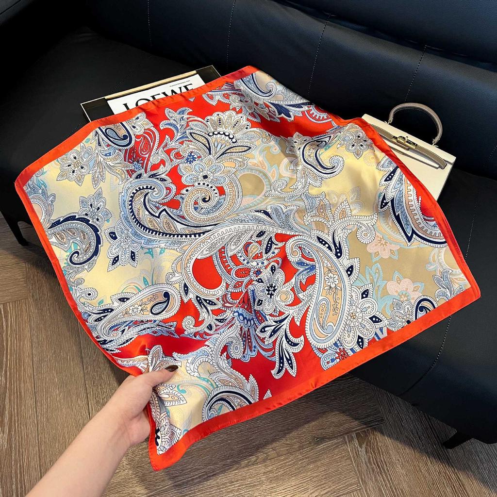 European and American style scarf square scarf imitation silk 71cm retro cashew print literary headband suit with decorative scarf