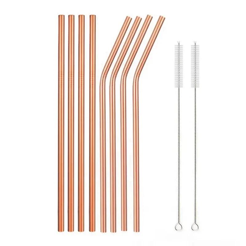 Reusable Metal Drinking Straight Bent Straws Portable Stainless Steel Travel Straw with Cleaning Brush 40oz Watercup Accessories