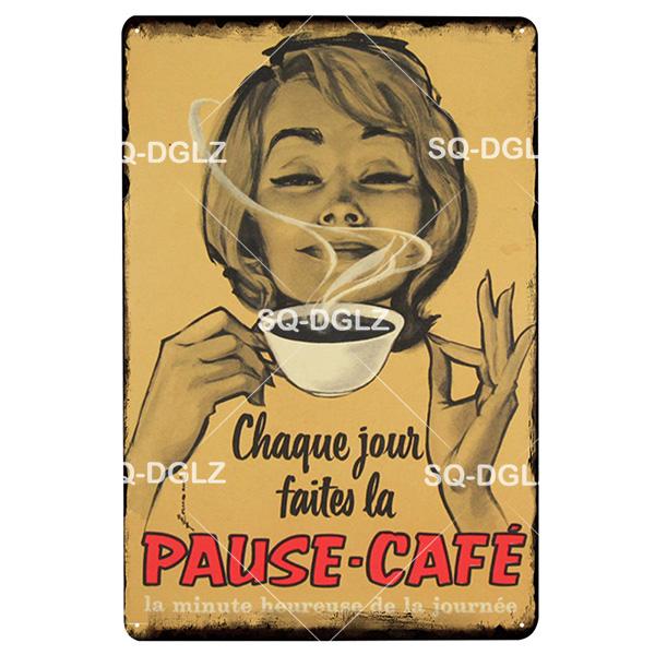 SQDGLZCOFFEE Menu Metal Sign Vintage Plaque Plate Decor For Pub Bar Wall Decor Break Coffee Tin Signs Retro Paris Cafe Poster