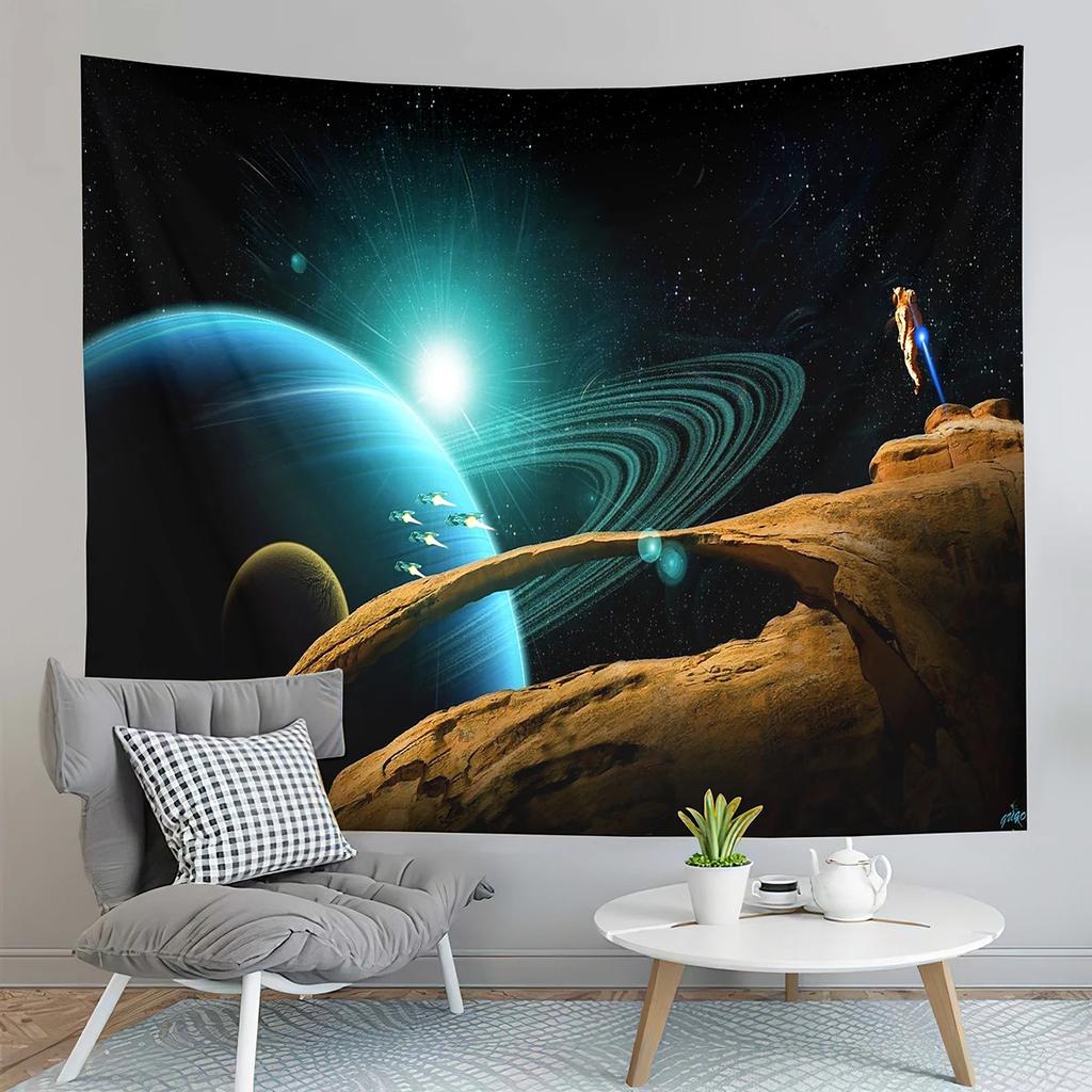 Galaxy Tapestry Mysterious Planet Tapestry Psychedelic Outer Space Tapestry Home Living Room Bedroom Dorm Decor Background Cloth