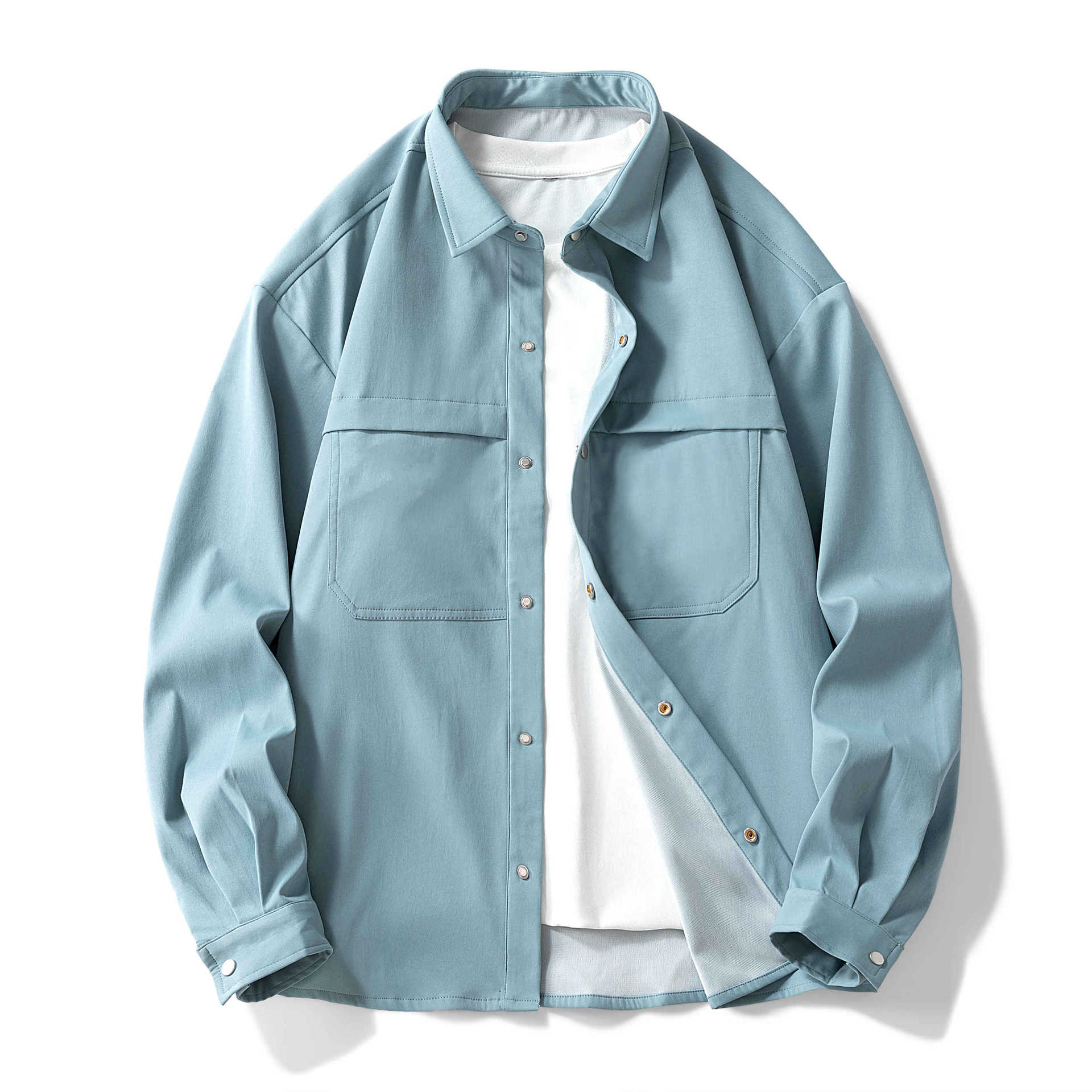 

Spring and Autumn Men s Jacket Retro American Loose Versatile Lapel Trend Casual Shirt Jacket 3XL синий