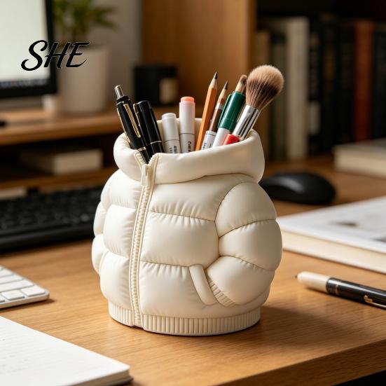 Handmade Desk Decor Puffer Jacket Shaped Pen Cup, 3D Printed Organizer, Creative And Pencil Holder Coat for Makeup Brushes, Home Office Organizer