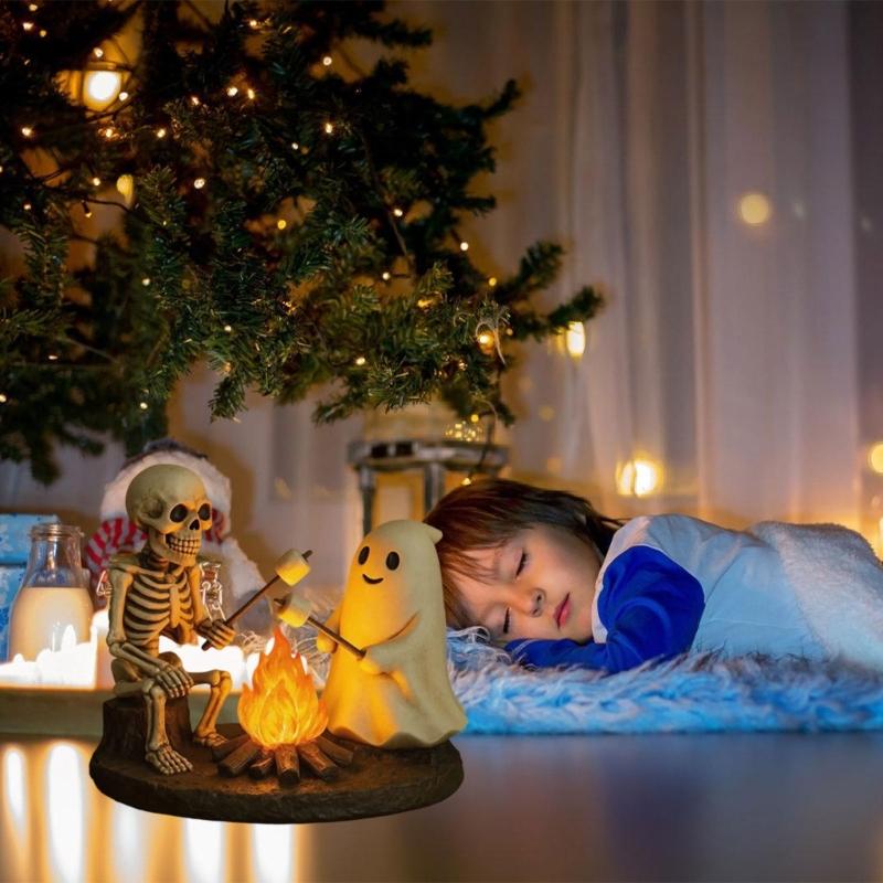 Specter Glowing Skull And Specter Light Resin Craft For Halloween Home Decorate Mysterious