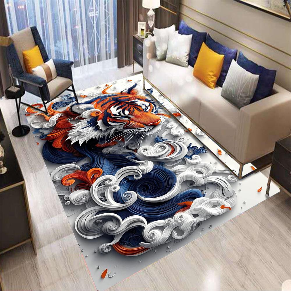 Retro Print Tiger Carpet Living Room Sofa Bedroom Bedside Study Kitchen Entrance Door Mat Non-Slip Cartoon Home Decoration Rug