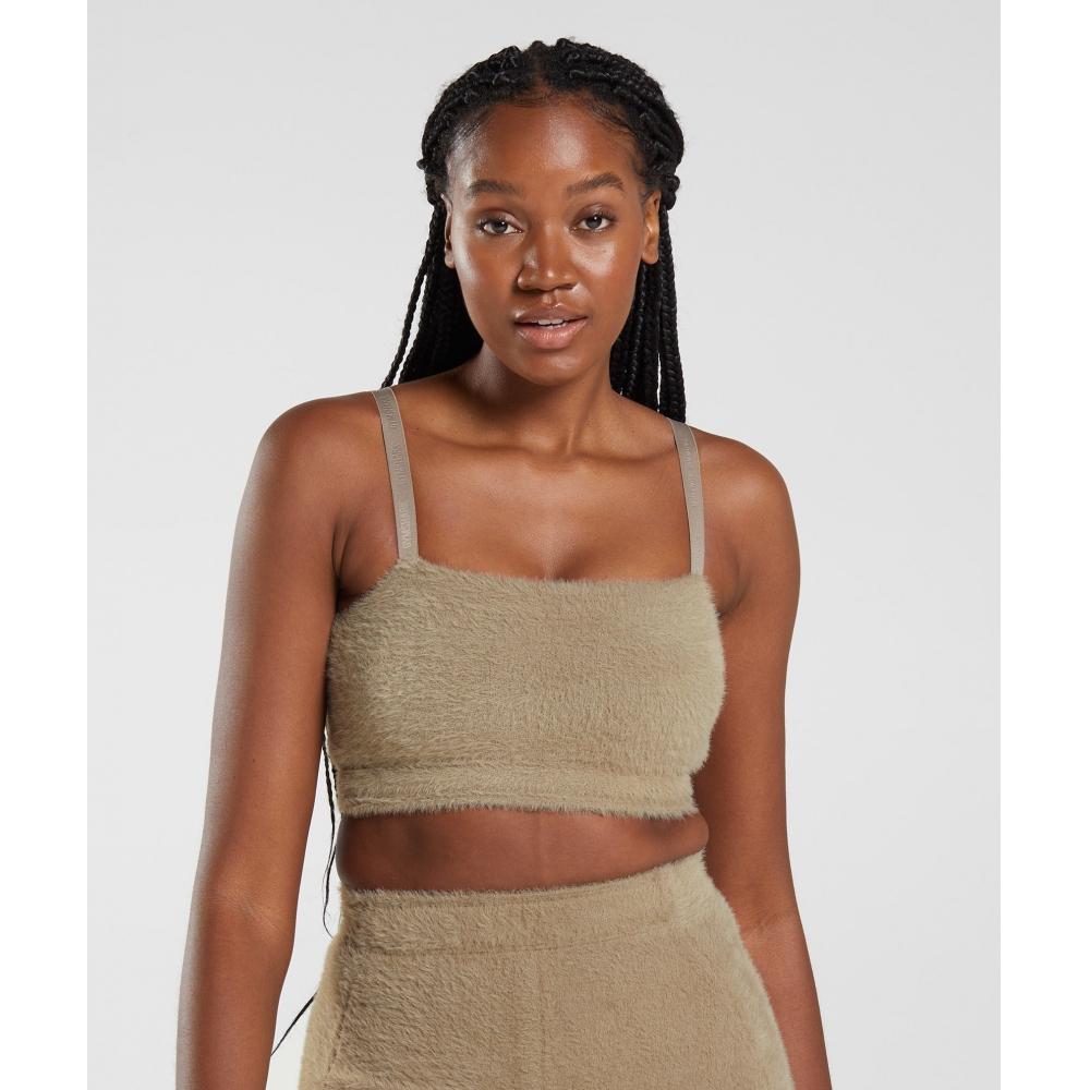 

Gymshark Whitney Eyelash Knit Bandeau Cement Brown B4a4z Nbh2 XS