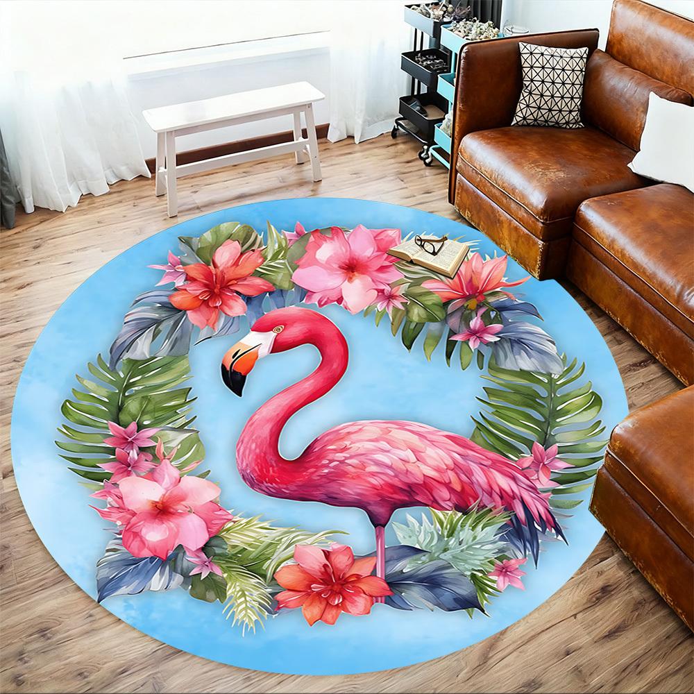 1pc Flamingo Flowers Round Chair Mat Area Rug - Non-Slip, Floor Mat for Office, Bedroom, and Indoor Decor C1125258