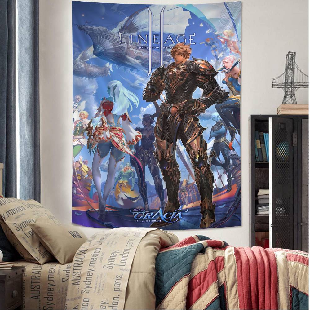 Lineage 2 Games Anime Tapestry Hippie Flower Wall Carpets Dorm Decor Cheap Hippie Wall Hanging