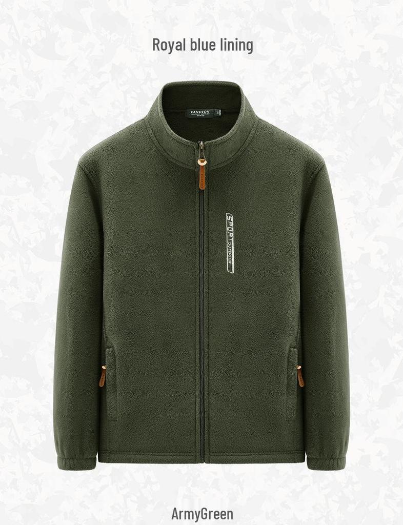 Men's Plus Size Windproof Fleece Jacket - Outdoor Sports Stand Collar Cardigan