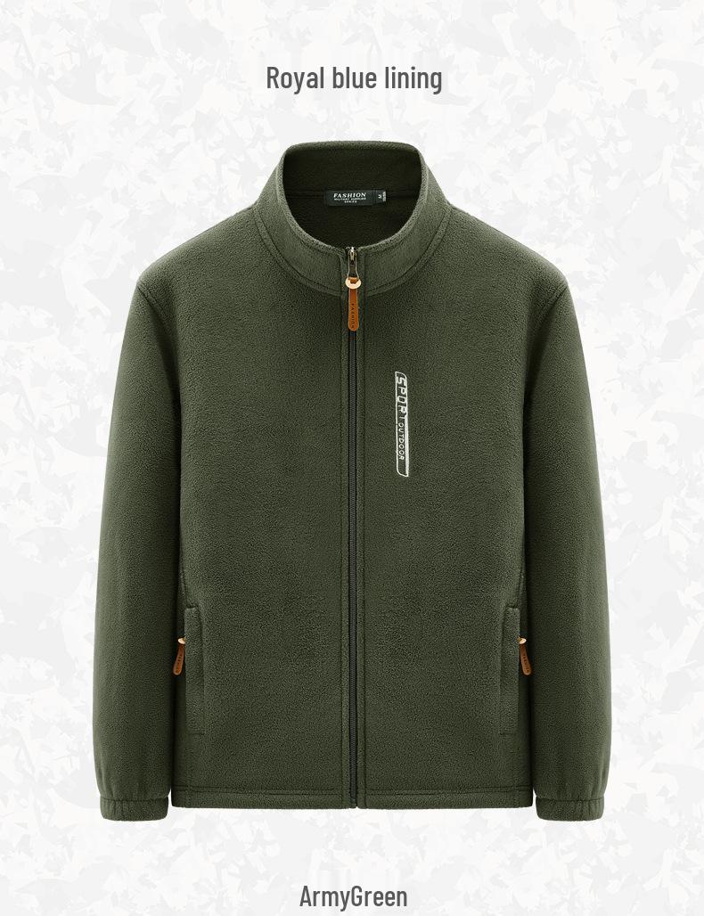 Men s Plus Size Windproof Fleece Jacket - Outdoor Sports Stand Collar Cardigan 3XL (70-80 kg)