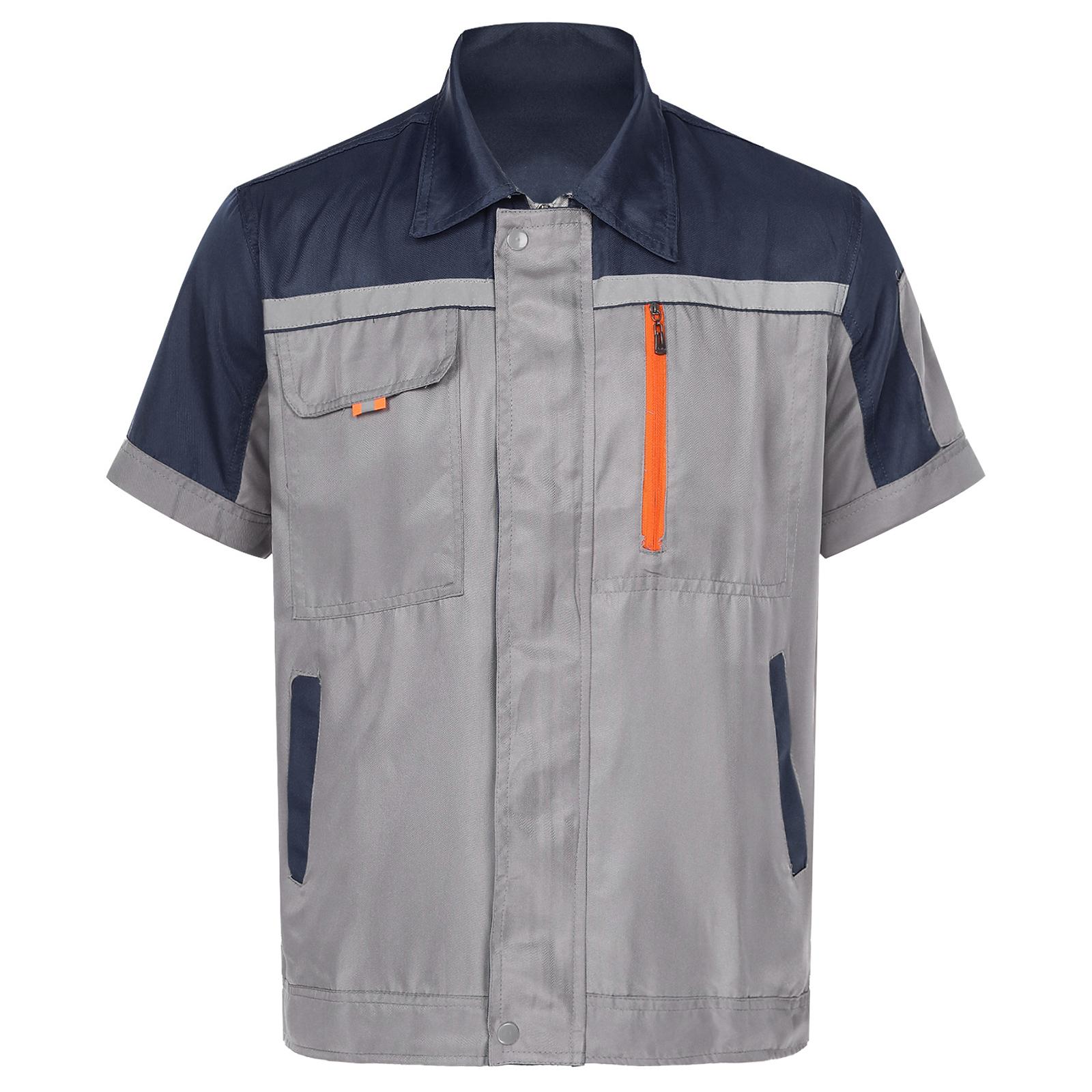

Чоловіча робоча сорочка високої видимості зі світловідбиваючими смужками, застібкою-блискавкою та короткими рукавами, майстерня з кишенями 165/M темно-синього кольору/сірий колір
