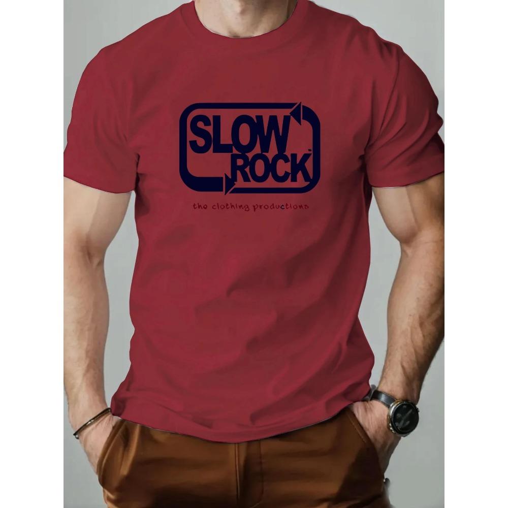 Men's T Shirt Slowrockk Pattern Printed Summer Fashion Leisure Breathable Men Round Neck T-shirt High Quality Men's Clothing