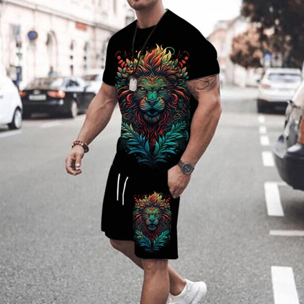 Men's Suit Summer Everyday Casual Short-Sleeved T-Shirt Outdoor Street Sports Stylish and Comfortable Shorts 3D Print