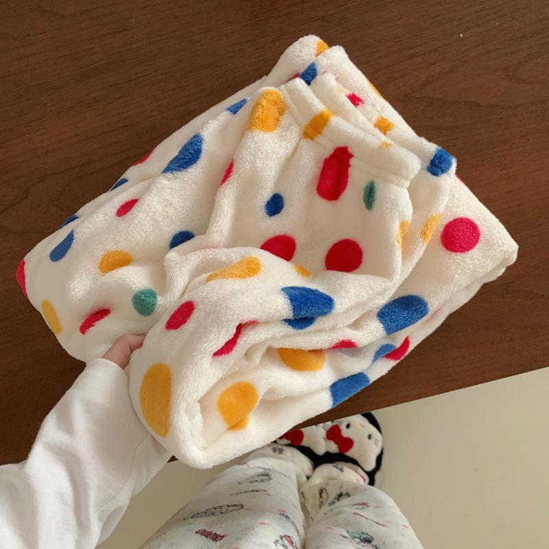 Women's Flannel Plaid Sleep Pants - Autumn/Winter Velvet Warm Coral Fleece Pajama Bottoms