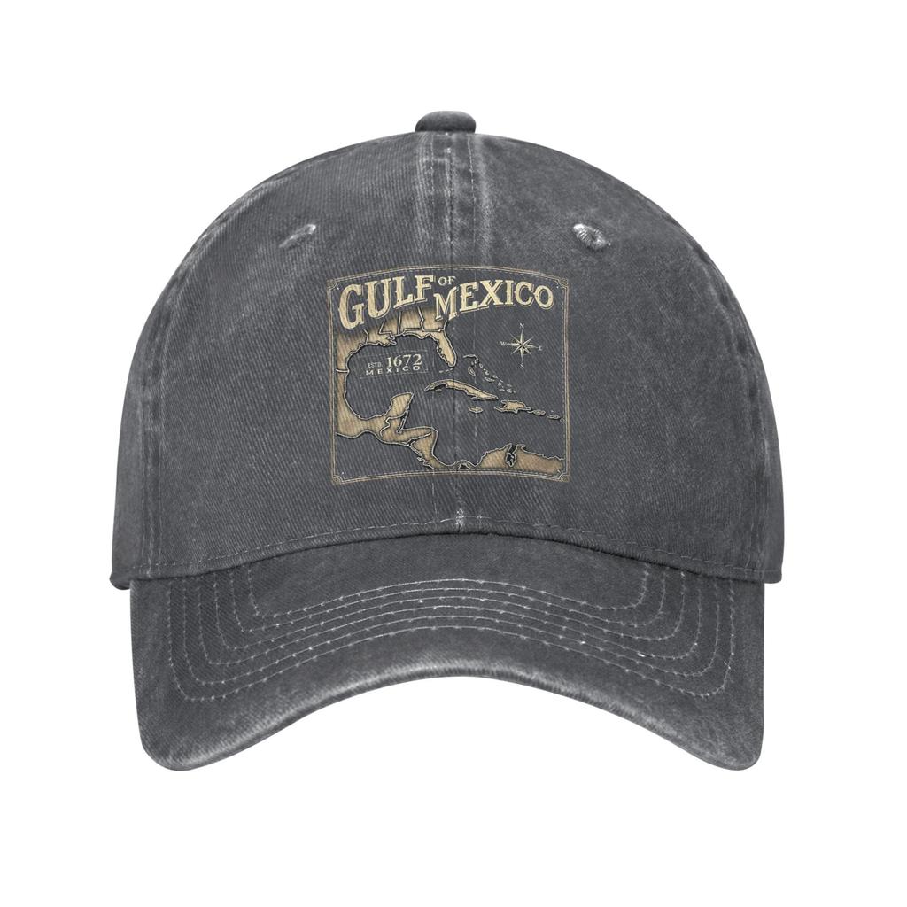 Gulf of Mexico 1672 Historic Map Baseball Cap Vintage Distressed Washed Forever Beach Headwear Men Women Outdoor Adjustable Hats