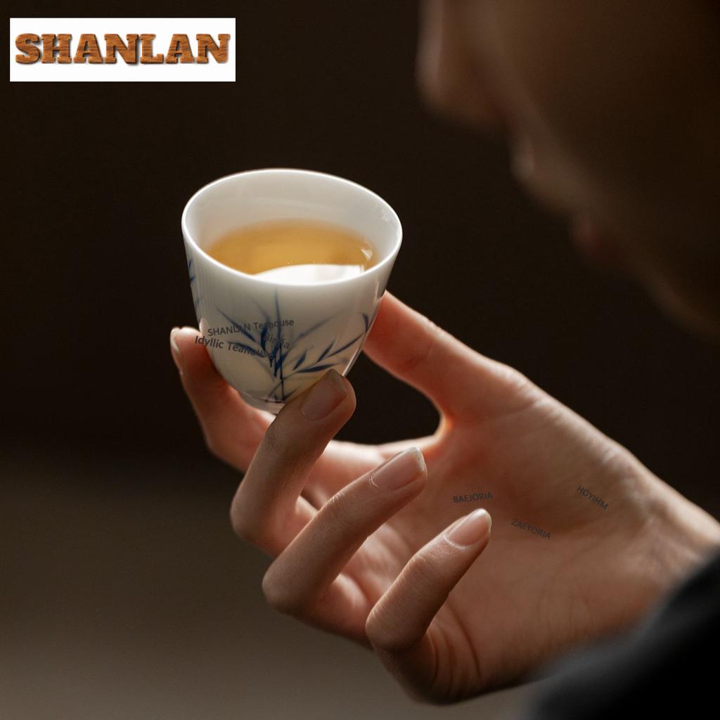 2pc/lot Blue And White Hand-painted Bamboo Teacup Traditional Tea Bowl Cute Cup Tea-tasting Smelling Cup Jianzhan Cups Gift 35ml