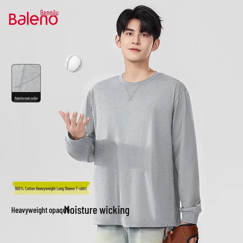 Baleno Men s Round Neck Heavyweight Pure Cotton Long-Sleeve T-Shirt 2XL