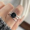 925 Sterling Silver Rings for Women Couple Minimalist Handmade Simple Black Stone Ring Fine Jewelry Gift Prevent Allergy