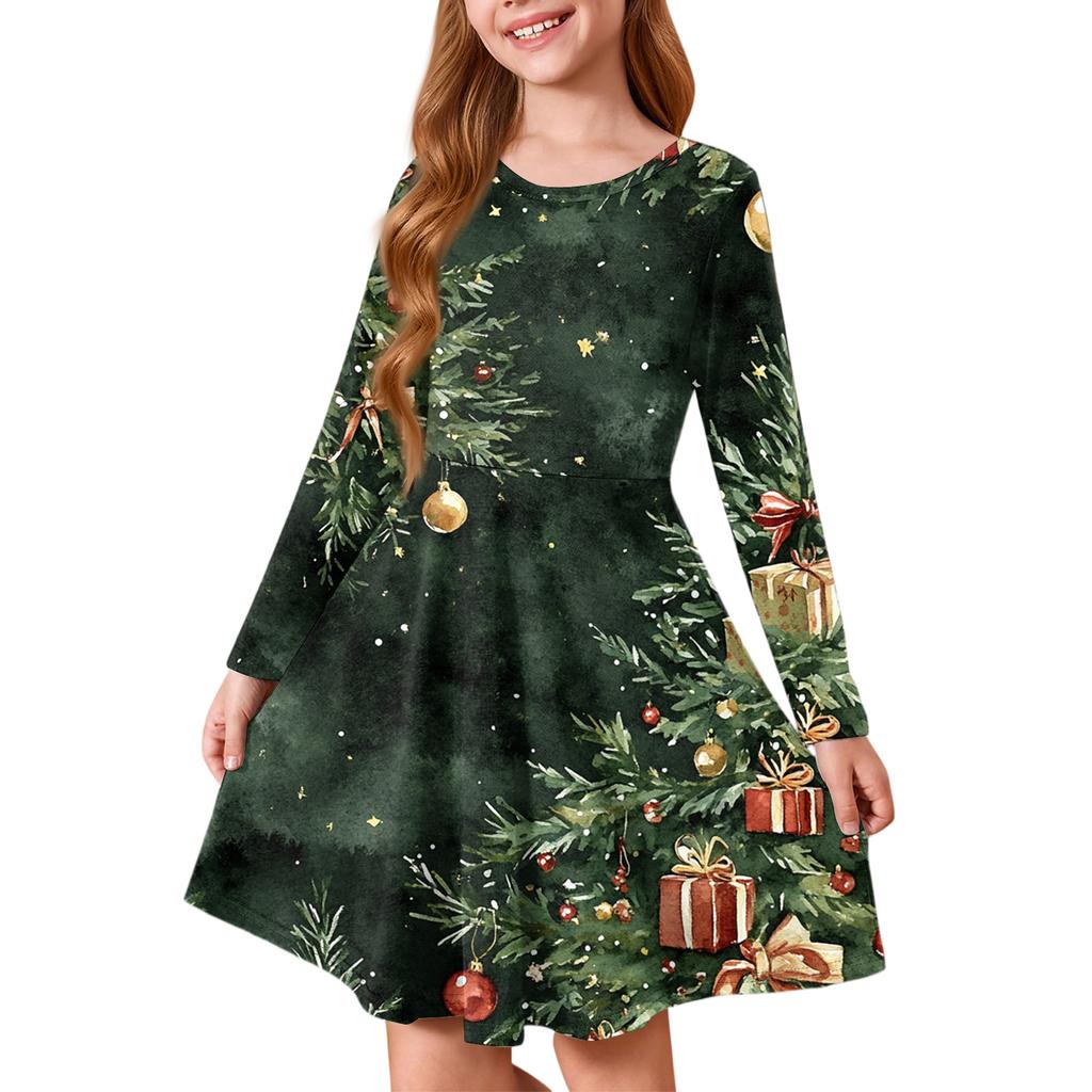 Girls' Princess Dress - Long Sleeve A-Line T-Shirt Dress Christmas Day