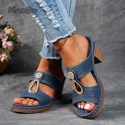 Damen Sommer Leichte Hohl-Sandalen Mode Klobiger Absatz Offene Zehenpartie Hausschuhe Damen 2026 Lässige Outdoor-Slipper Schuhe Größe 36 43