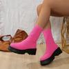 Fashion Women's New Autumn Thick-soled Single Boot Round Head Knitted Cover Foot Anti-slip Wear-resistant Ankle Boots