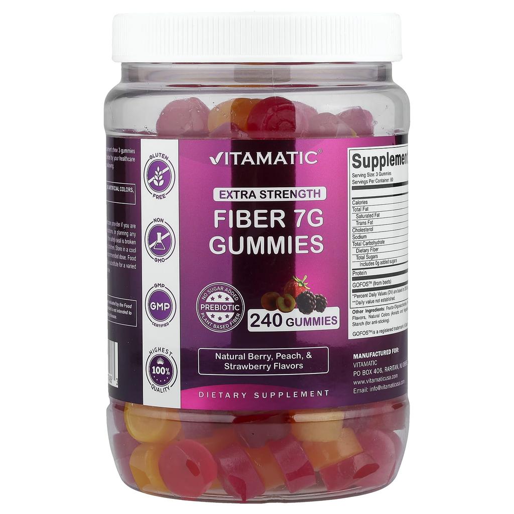 Vitamatic Fiber Gummies, Natural Berry, Peach & Strawberry, 240 Gummies