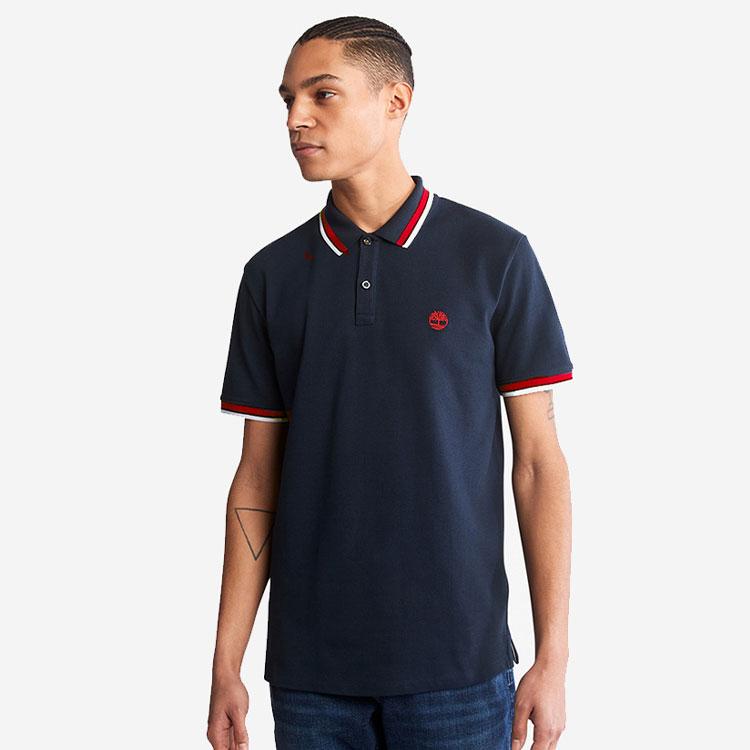 Timberland SS22 Casual Striped Breathable Short Sleeve Polo Shirt Men tops Deep-Sapphire-Blue A62SH-433