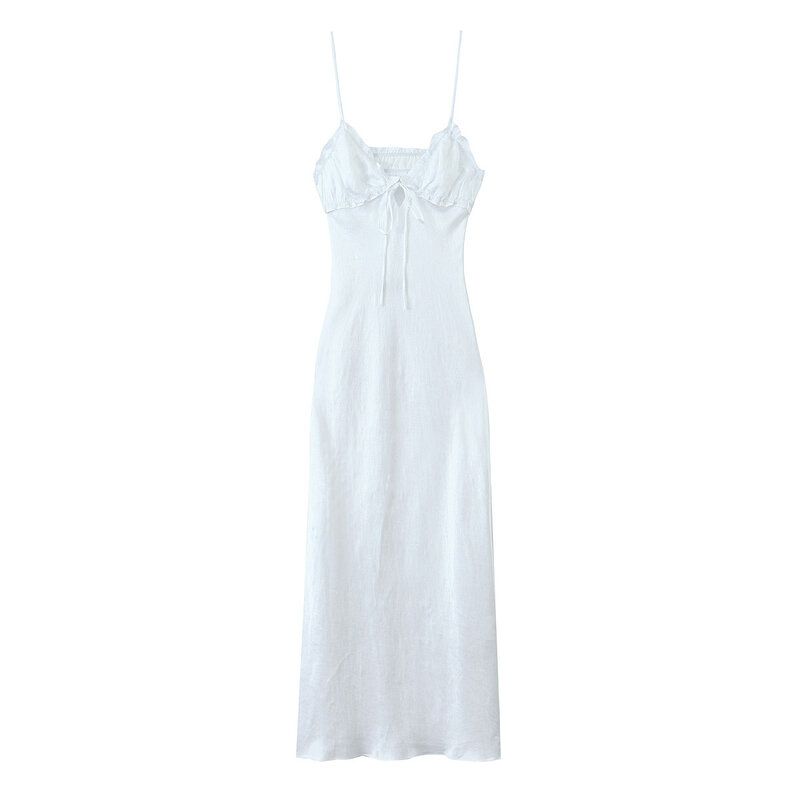 

Fashion Style 2024 Spring New Women s Fashion Laminated Decoration Silk Satin Texture Mid Length Long Length Dress 2341371 White L