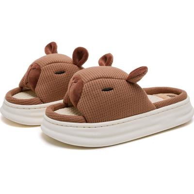 Pantofole Cartone Animato Porcellino d'India Donna Uomo Traspiranti Lino Estate Punta Aperta Antiscivolo Scarpe da Casa
