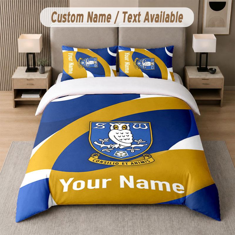 Custom Bedding Set Sheffield Wednesday FC Pattern, Print Name Text 1 Duvet Cover Plus 2 Pillowcases Home Textile