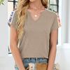 Women's Loose Casual Solid Color Short Sleeved V-Neck Patchwork Lace Short Sleeved Top