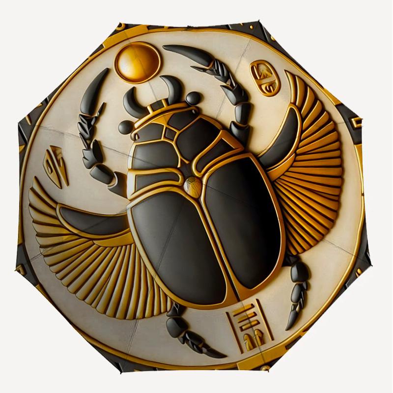 1PC Scarab Beetle Hieroglyphics Automatic Open/Close Umbrella with Windproof, 8-Rib Sturdy Canopy, Durable Ribs, Fashionable Design, Outdoor Accessory