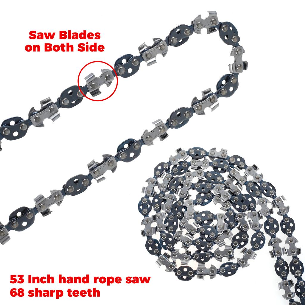 53 Inch Hand Rope Chain Saw Sharp Manual Tree Limb Chain Saw with 68 Teeth Folding Pocket Rope Chainsaw Tree Cutting Tool