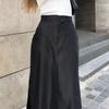 Black cotton silk long dress women's spring split fork high waist temperament commuting drape European and American skirt