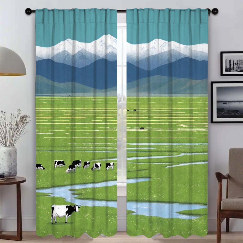 

Корова в Прерии Домашний Интерьер Шторы для Гостиной Украшение на Хэллоуин Перегородка Светонепроницаемая Штора для Комнаты 2 Панели Детская W60xH90cmx2pcs-CL