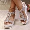 Fashion Women High Heels Wedge Sandals Rhinestones Popular Among Toe Sandals Women Platform Fashionable Butterfly Decoration Shoes Women