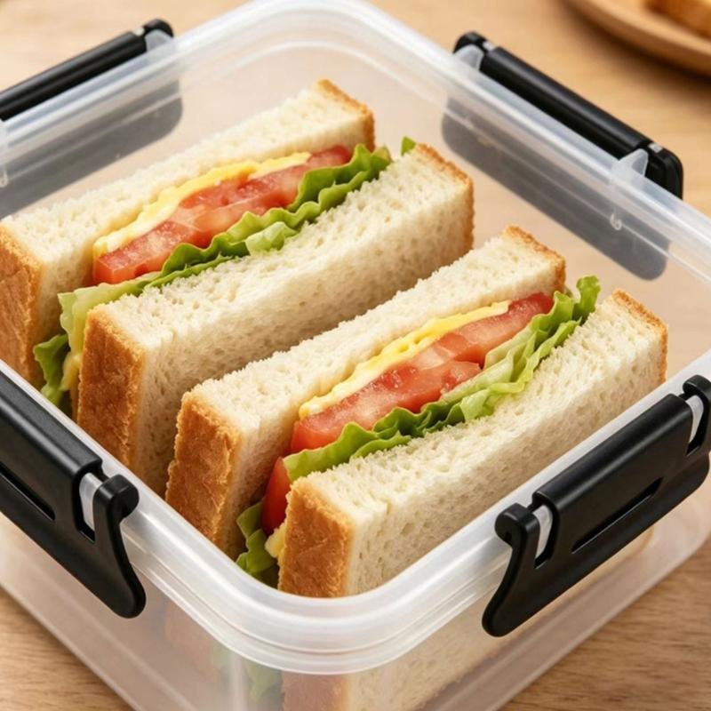 Plastic Bread Storage Container with Clear Lid and Side Clasps for Sandwich Bread and Countertop Household Storage