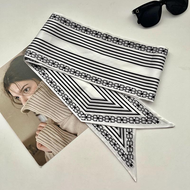 Double-sided Long Strip Small Silk Scarf Women's Professional Wear Spring and Summer New Decorative Small Scarf Tied Hair Band Streamer