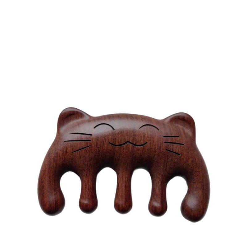 Green Sandalwood Cat Head Meridian Massage Comb - Five-Finger Round Design