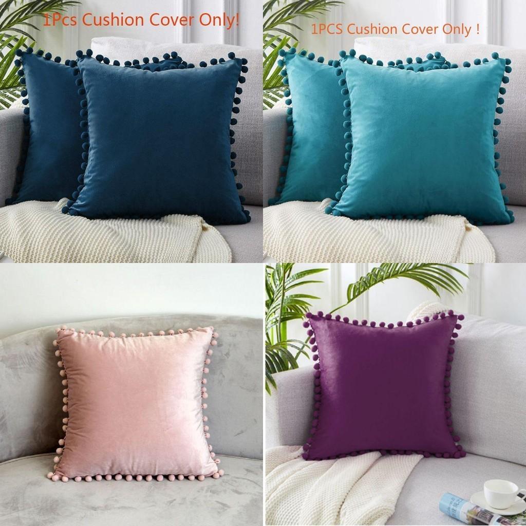 Luxurious 45x45cm Pom-poms Cushion Cover In Soft Velvet For Elegant Home Dcor