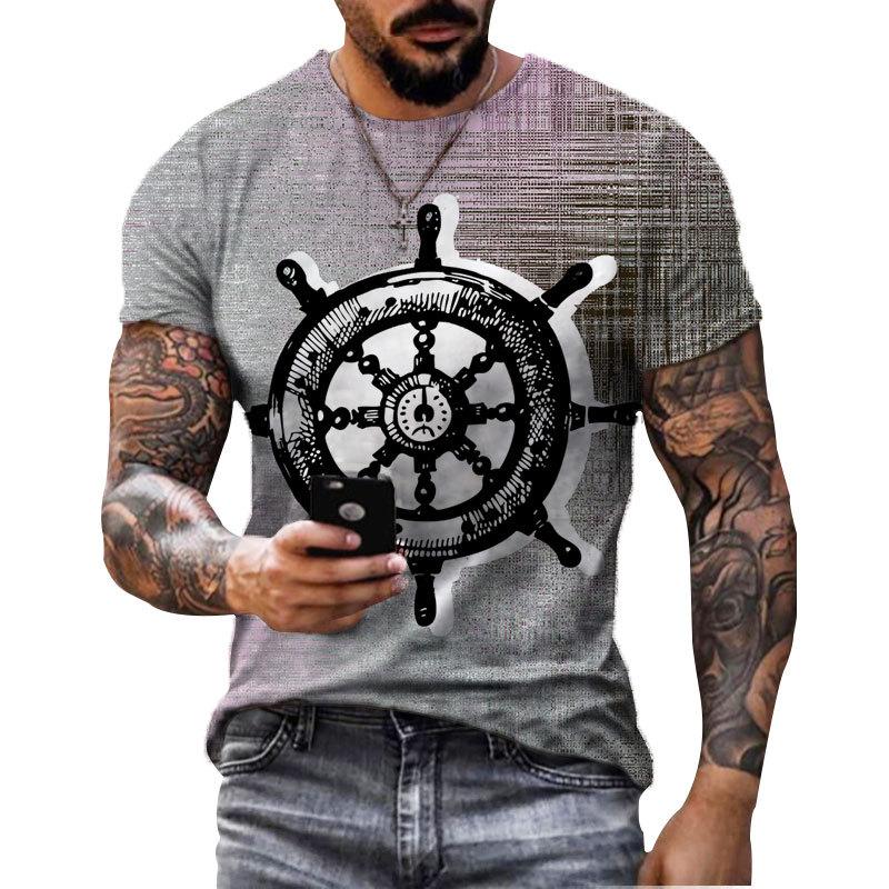 

Men s T-Shirt 3D Print Short Sleeve Summer Oversize Personalized Fashion Rudder Men s T-Shirt