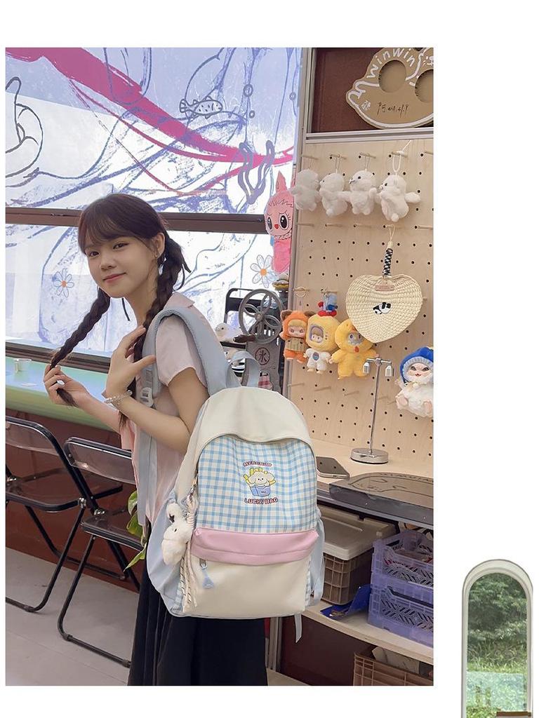 Extra Large Japanese Style Plaid Backpack for Middle & High School Students