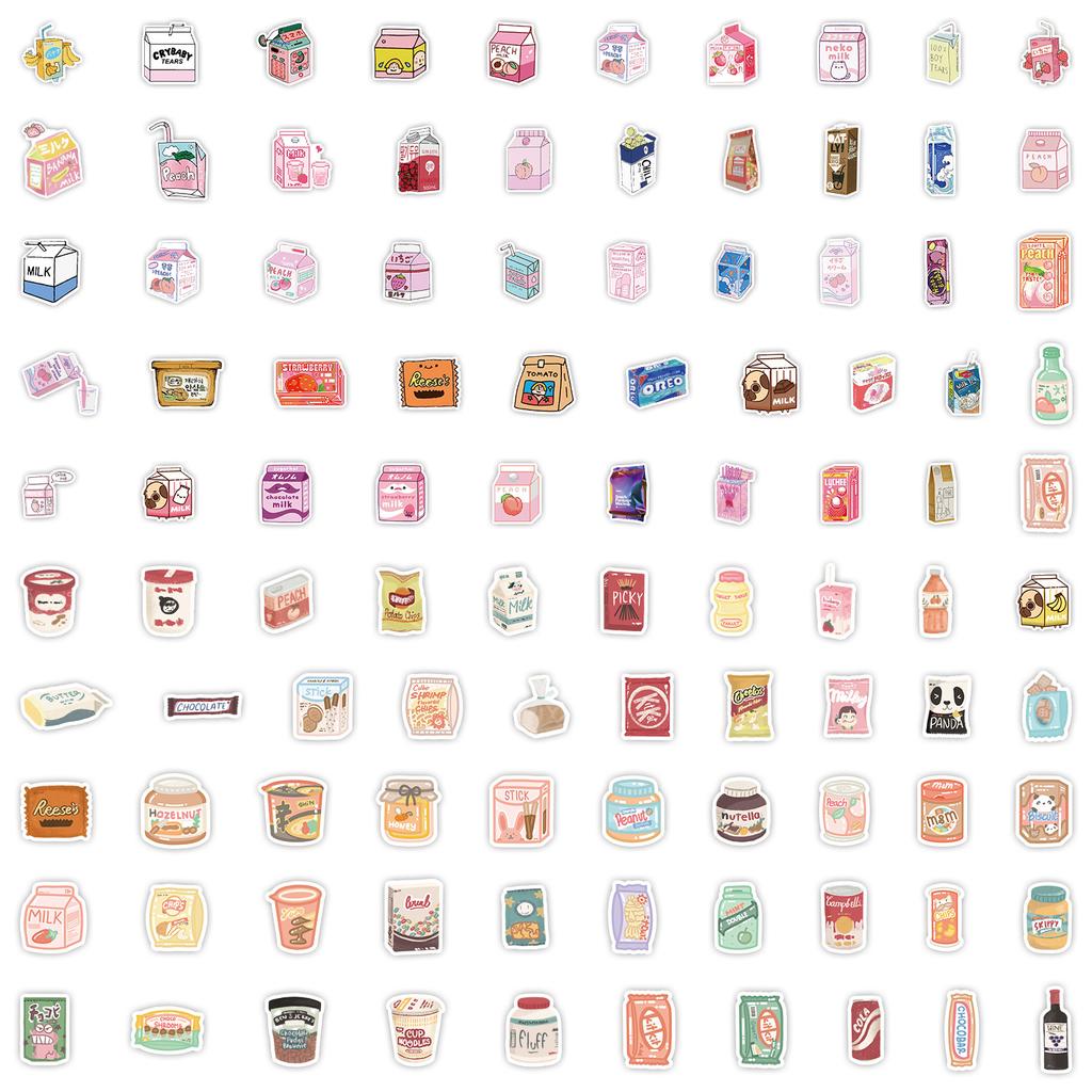 100 Snack Packaging Graffiti Stickers Suitcase Refrigerator Water Cup Decoration Stickers Waterproof Creative Stationery Stickers