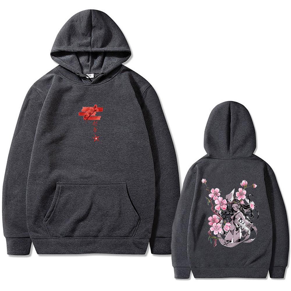 Anime Demon Slayer Daki Cherry Blossom Graphic Hoodie Men Women Oversized Hooded Sweatshirt Male Fashion Vintage Hoodies