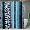 4Pcs Glittery Stripes Shower Curtain Set with Non-Slip Bath Mat, Toilet Lid Cover, Contour Rug & 12 Hooks, Bathroom Decor